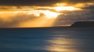 sea, sunset, sky, clouds, light