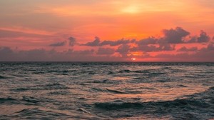 sea, sunset, surf, waves, sky