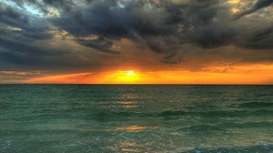 sea, sunset, waves, colors - wallpapers, picture
