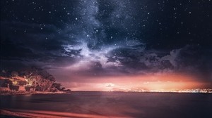 sea, sunset, starry sky, horizon, France - wallpapers, picture