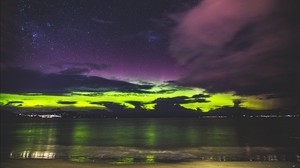 sea, starry sky, shore, sunset, shine - wallpapers, picture