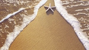 starfish, sand, sea, foam, triangle
