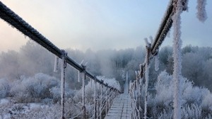 bridge, hoarfrost, hanging, cold, frost, winter, height - wallpapers, picture