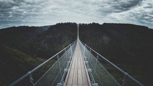 bridge, suspension, forest, trees, sky, clouds, Germany