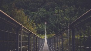 bridge, suspension bridge, forest, direction, trees, clouds - wallpapers, picture