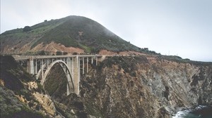 bridge, overpass, mountains
