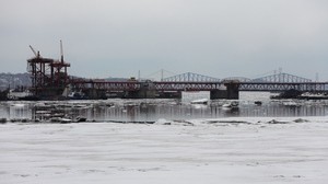 bridge, river, structures, snow