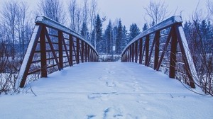 Brücke, Schnee, Spuren, Winter