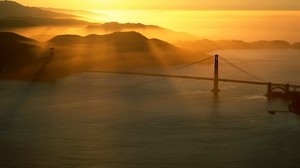 the bridge, the sun, rays, morning, sea