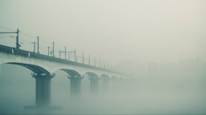 bridge, fog, sky