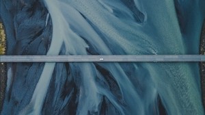 bro, ovanifrån, flod, is, Island