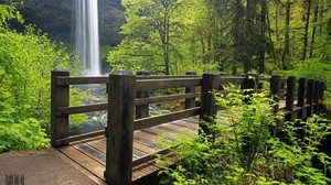 Brücke, Wasserfall, Natur, Gras