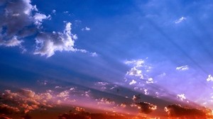 the sky, rays, the sun, light, orange, blue, bright - wallpapers, picture