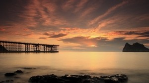 sky, bridge, evening