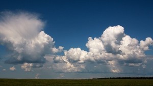 sky, clouds, blue, white, clear, field - wallpapers, picture