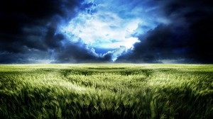 sky, field, gloomy, blue, clearance, bad weather - wallpapers, picture