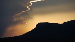 空、夕方、雲、山