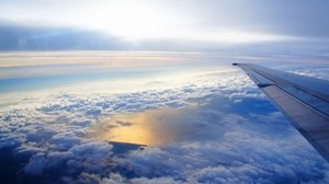 sky, height, clouds, plane, wing, flight, hover