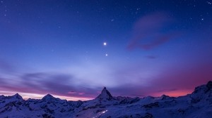 night, mountains, snow, sky, stars - wallpapers, picture