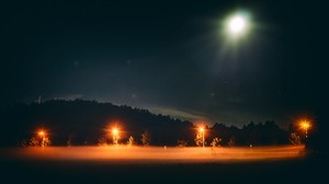 夜、霧、月、空