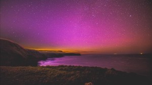 night, starry sky, stars, sea, coast - wallpapers, picture