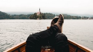 piernas, barco, viaje
