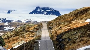 norway, road, mountains, snow - wallpapers, picture