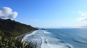new zealand, sea, mountains, beach - wallpapers, picture