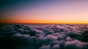 clouds, porous, sunset, sky horizon, dusk, moon, above the clouds