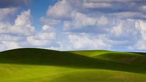 wolken, hügel, himmel, schatten, grün