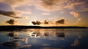 clouds, light, sky, reflection, lake, surface, silence, evening, calm