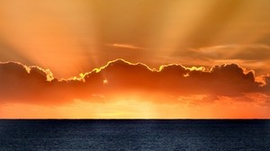 clouds, sea, horizon, line, rays - wallpapers, picture