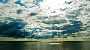 clouds, sea, rays, sun, light, colors - wallpapers, picture