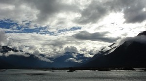clouds, sky, mountains, heavy, water - wallpapers, picture