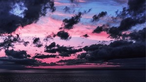 clouds, sky, sea, horizon, dark, dusk - wallpapers, picture