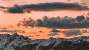 clouds, sky, sunset, porous, mountains, peaks