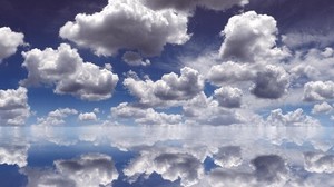 clouds, reflection, sky, water, white, blue