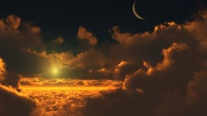 clouds, sun, moon, height - wallpapers, picture