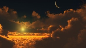 雲、太陽、月、高さ - wallpapers, picture