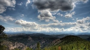 clouds, height, forests, expanses, landscape, gray