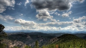 nubes, altura, bosques, extensiones, paisaje, gris