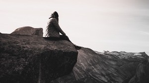 cliff, man, rock, loneliness - wallpapers, picture