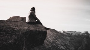 cliff, man, rock, loneliness