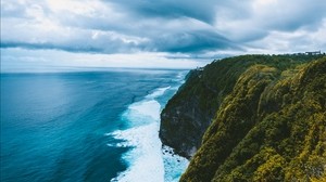cliff, sea, surf, sky - wallpapers, picture