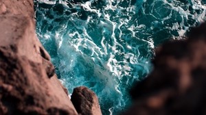 cliff, sea, waves, water, height