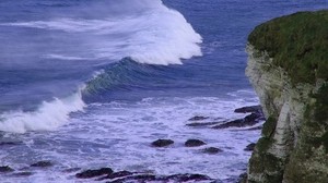 cliff, sea, waves, rock
