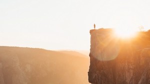 cliff, silhouette, sunlight, height