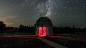 observatorium, stjärnhimmel, mjölkig väg, natt