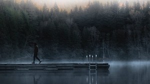 loneliness, pier, fog, river, dawn - wallpapers, picture