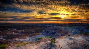 förstenad skog, Arizona, solnedgång, hdr